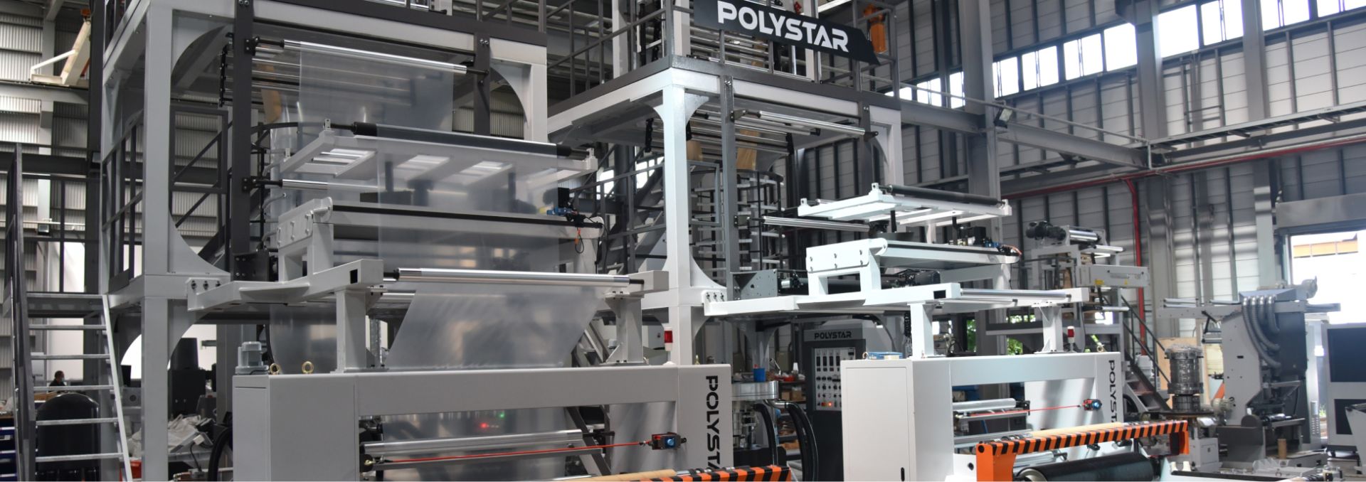 POLYSTAR Star-X monolayer blown film machine producing recycled plastic film